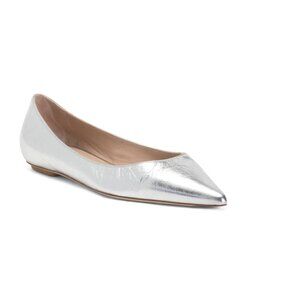 STUART WEITZMAN Silver Made In Spain Leather Emilia Flats